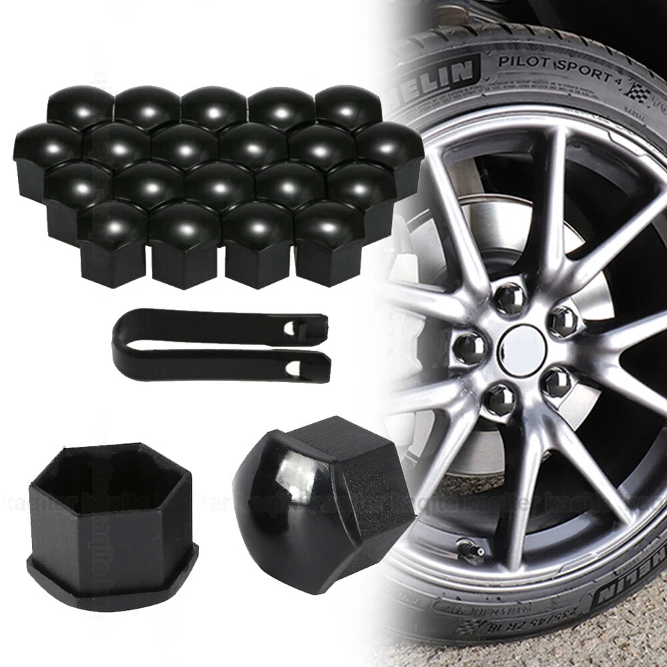 20pcs 17mm Wheel Lug Nut Bolt Center Cover Black Mirror Caps Bolt Rims W/ Tool — 第 2/4 张图片