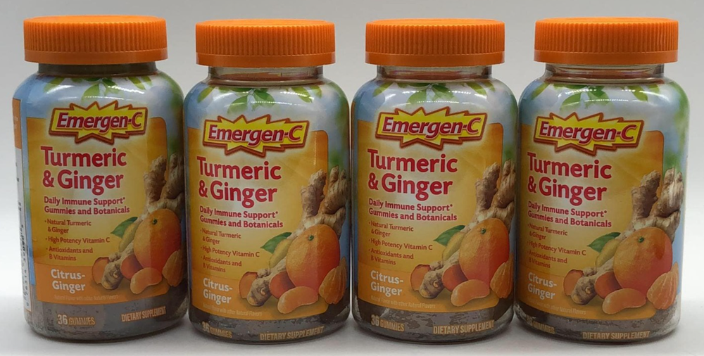 4PK Emergen-C Turmeric & Ginger ~ 36 Gummies EA ~ Citrus Ginger FLVR ~EXP 12/24+