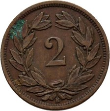 Switzerland 2 Rappen 1890 Bronze 2.5g Original Coin #K638