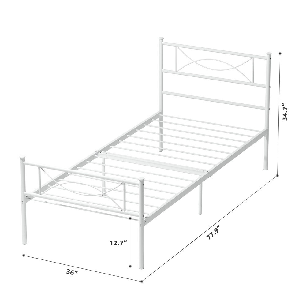 Twin Size Bed Frames for Girls & Boys Teenagers Bed Frames White Metal Dorm Bed eBay