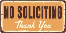 978HS No Soliciting Thank You 5"x10" Aluminum Hanging Novelty Sign
