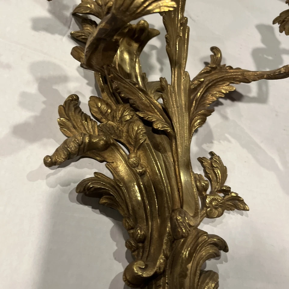 Aplique de pared vintage francés rococó dorado Dore de bronce, 21" T, 14" W 7 lb Foto 4 de 4