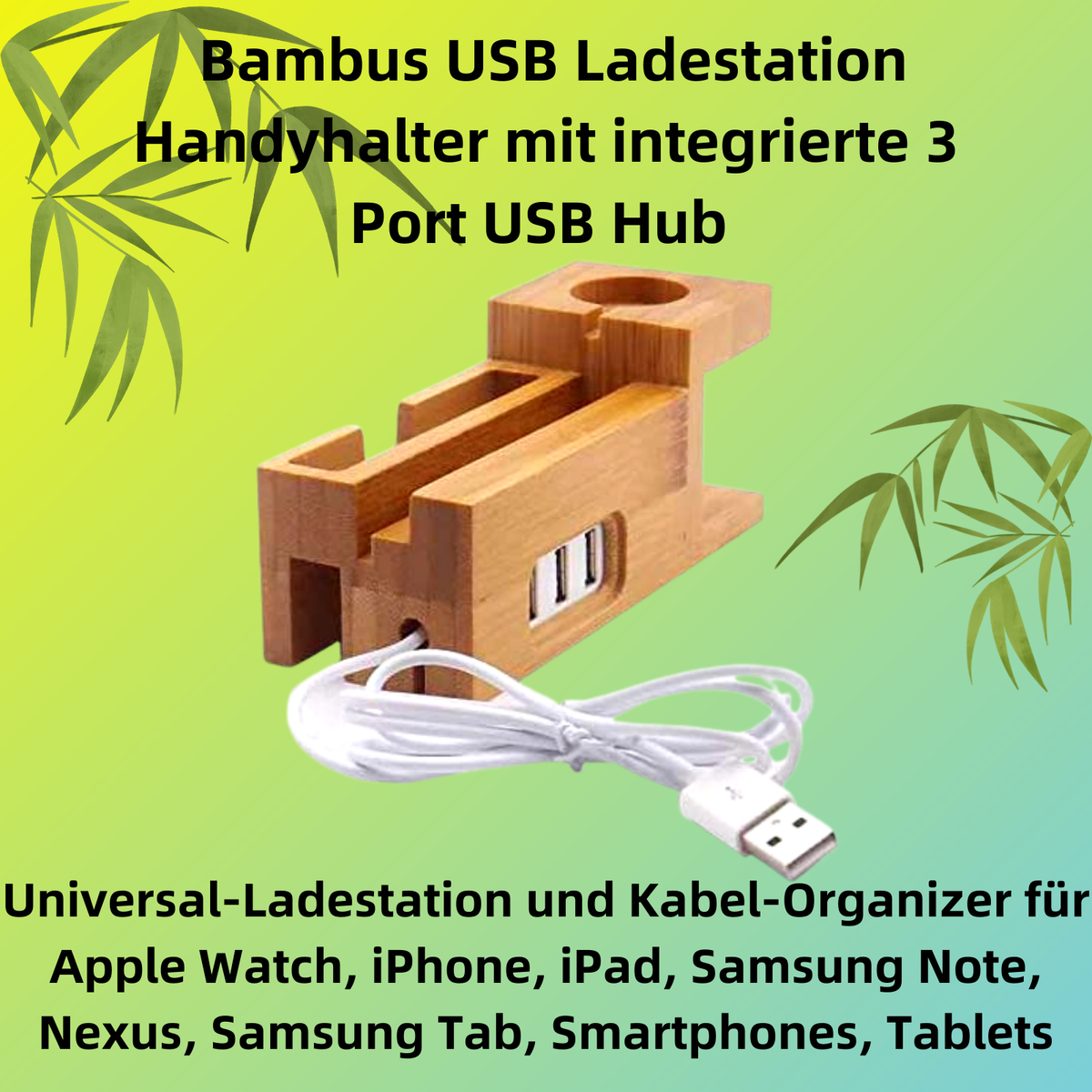 B32C Ladestation Docking Bambus Holder, Desktop Organizer & Ladegert 3x USB  | eBay.de