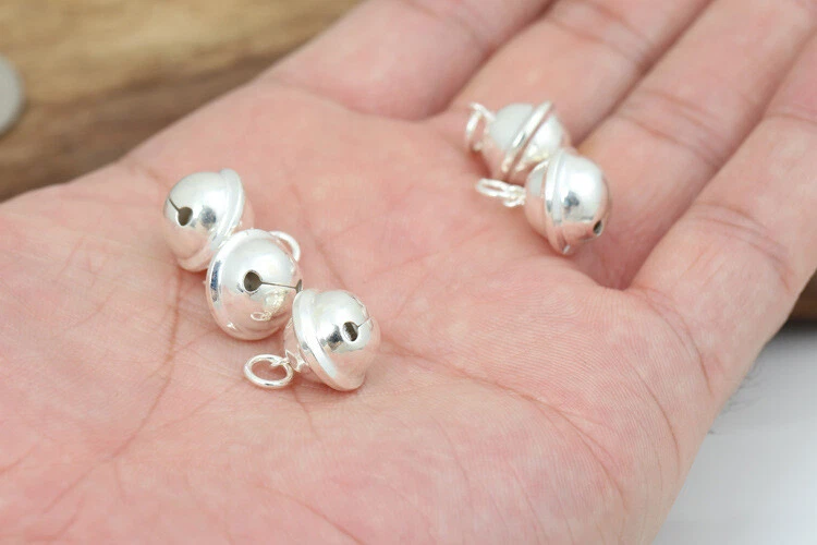 S925 Plata de Ley 13mm Redonda JINGLE BELL Pulsera Dije Colgante Cuentas Pulidas Foto 3 de 4