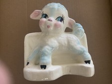 Vintage Ceramic Baby Blue Lamb For Nursery Japan
