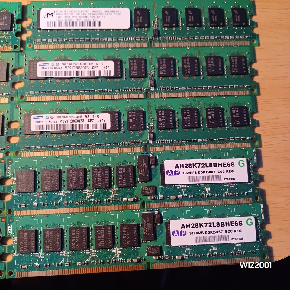Lot 10x 1GB Samsung Hynix MICRON ATP PC2 DDR2 ECC Registered Server RAM TOT=10GB - Image 3 of 4
