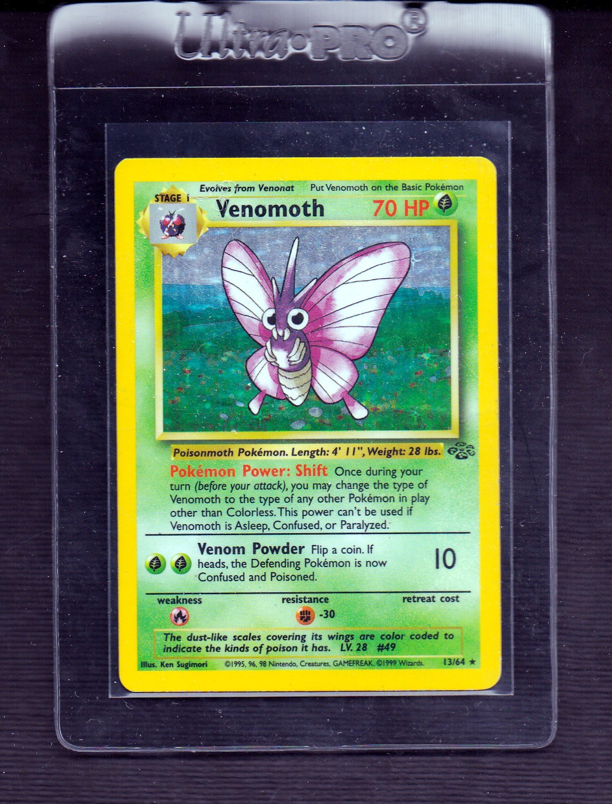 1999 Pokemon Venomoth Base Card HOLOFOIL #13/64 Played