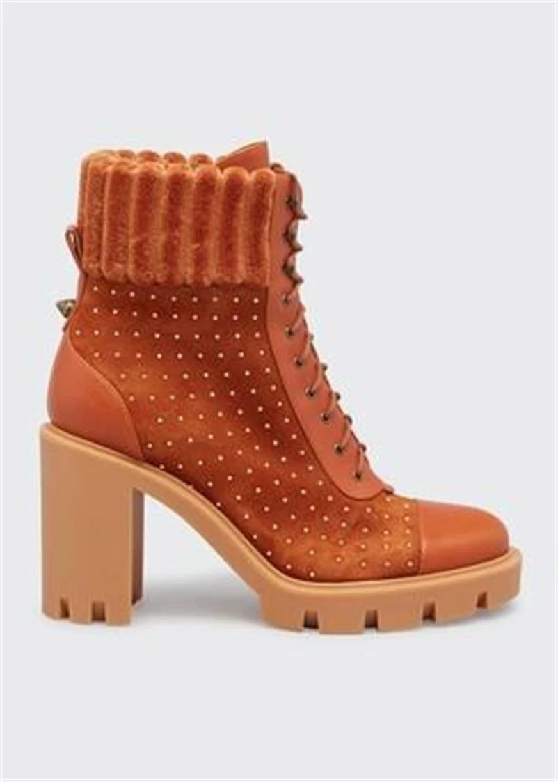 Christian Louboutin DAKITA LUG 70 Studded Spike Suede Boots Heel Booties  $1695