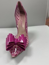 Betsey Johnson Pink Checkered Bow Pointed Toe Stiletto Pumps Patent Leather