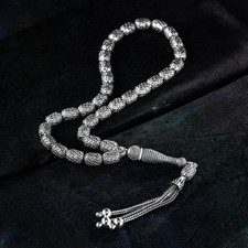 Handmade 925 Sterling Silver Capsule Cut Textured Fusion Rosary Tesbih 19g