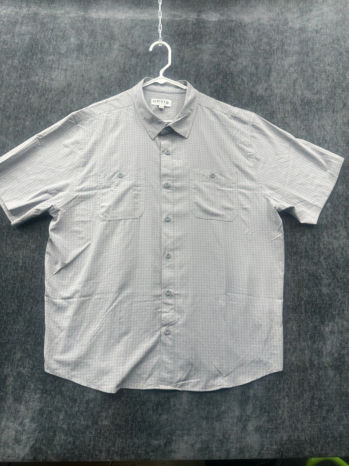 Orvis Shirt Men 2XL Gray Plaid Woven Relaxed Fit UPF 30 Sun Protection Button Up