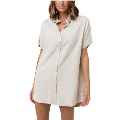Rhythm Linen Blend Shirt Dress In Sand Womens XS Coastal Lagenlook | eBay