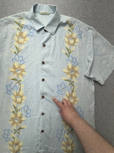 Camisa Tommy Bahama Para Hombre Grande Azul Seda Bordada Flores Floral Costa Playa - Imagen 2 de 10