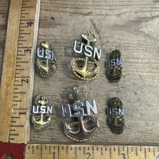 Vintage Military USN Anchor Pin Mixed lot of 6/ 5 Have Sterling Marked FREE SHIP