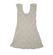 VTG Claire Pettibone Ivory Lace Mini Dress Sheer Size Small Babydoll Scoop Neck 