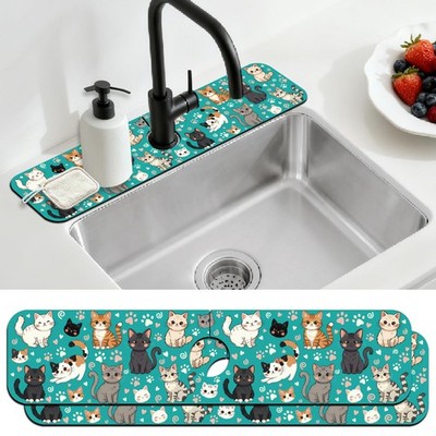 2 Pcs Kitchen Sink Splash Guard Faucet Mat Various Cats Pattern Faucet Mat fo...