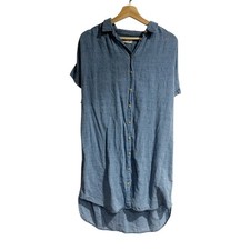 Madewell Central Women's Chambray Linen Blend Shirt Dress Button Mini Size Large