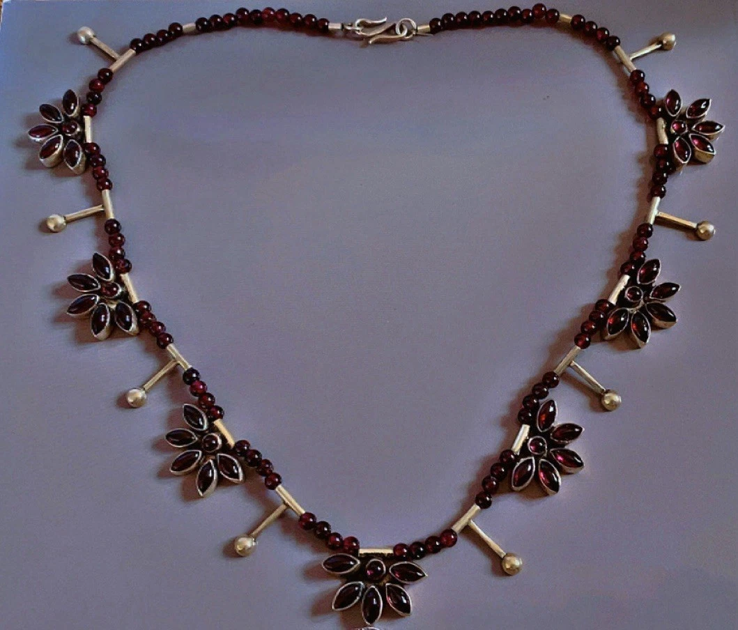 Collier Argent 925 Avec Grenat Almandin Et Tourmaline Multicolore - Fait Main, Neuf étiqueté