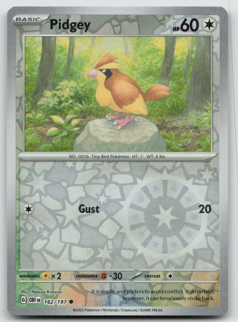 Pidgey 162/197 Common Obsidian Flames Pokemon Reverse Holo NM