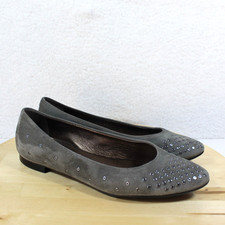 AGL Ballet Flat 39 Womens 9 Gray Suede Attilio Giusti Leombruni Rhinestone Studs