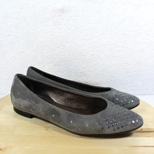 AGL Ballet Flat 39 Womens 9 Gray Suede Attilio Giusti Leombruni Rhinestone Studs