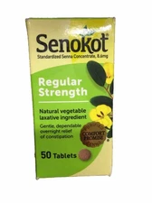 Senokot Regular Strength 50 Tablets Open Box Sealed Bottle Exp 04/2027