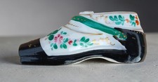 19th C shoe figural inkwell ink well Stafordshire / Continental? Hand painted