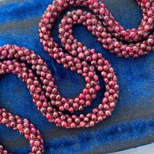 LONG Vintage Oriental Woven Garnet Necklace . Oriental Asian Beaded Necklace