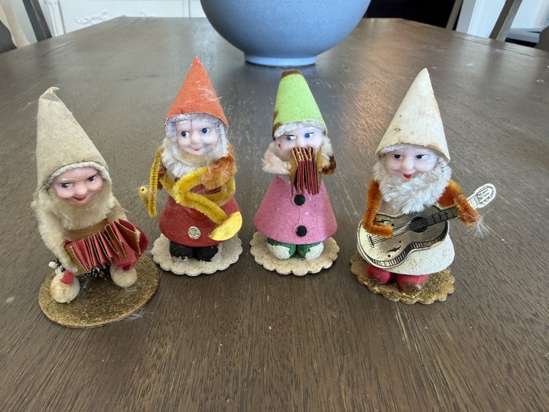Vintage Set Of Christmas Japan Gnomes/Elves Playing Instruments Lot of 4