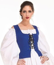 Medieval Wench Pirate Renaissance Cosplay Costume Reversible Peasant Bodice Blue