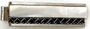 VINTAGE HALLMARKED OXFORD TIE CLASP /MOTHER of PEARL & RETRO SILVER DESIGN