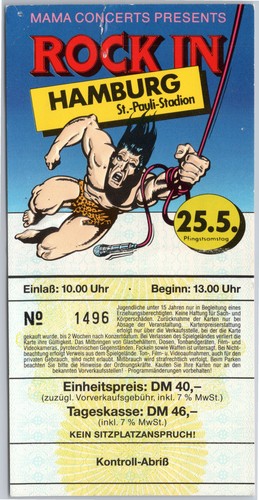 Rock in Festival Ticket 1985 - Hamburg St. Pauli Stadion - Konzert Karte Vintage prezzo ebay