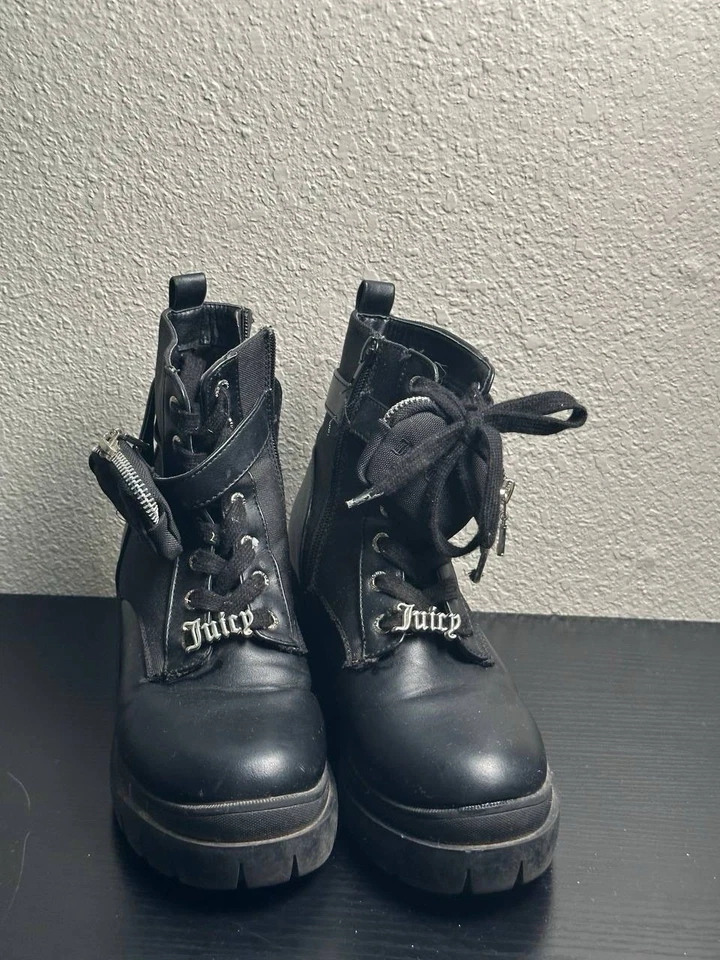 JUICY COUTURE Para Mujer Quentin Negro Combate Motociclista Cremallera Lateral Con Cordones Us Talla 7.5 Foto 2 de 4