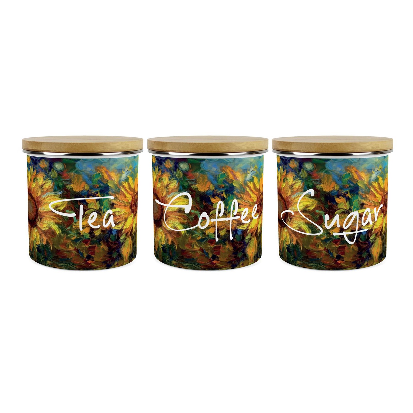 Sunflower Impressionism Tea, Coffee & Sugar Storage Canisters - Kitchen Set