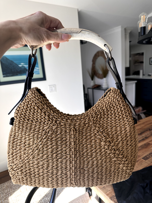 Yves Saint Laurent YSL Mombasa Purse Horn Handle Raffia Handbag