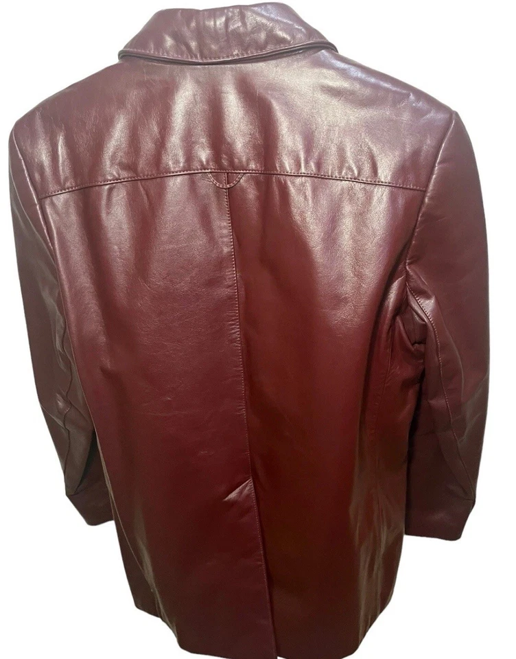 Chaqueta Abrigo Blazer Mujer Vintage Etienne Aigner Cuero Borgoña Talla 10 Foto 2 de 4