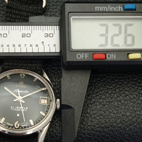 HAND-WINDING VINTAGE TITONI AIRMASTER TITOFLEX SWISS MENS BLACK WATCH a436446-a - Picture 7 of 9
