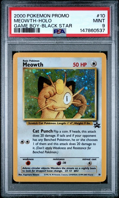 2000 POKEMON PROMO BLACK STAR GAME BOY #10 MEOWTH-HOLO PSA 9