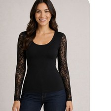 Black Lace Back Long Sleeve Shirt M