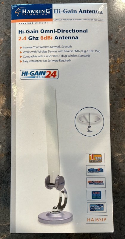 Hawking Technology Hi-Gain 6dBi Antenna Model HA1651P 2.4Ghz New open box