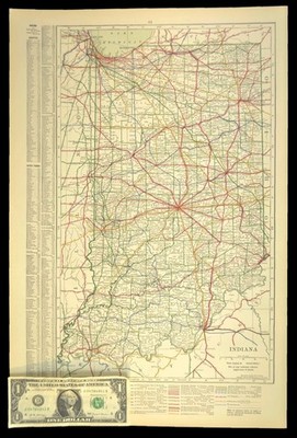 1914 Antike Karte von INDIANA Eisenbahnen Karte ORIGINAL Atlas Karte CCC & St L Ry DATIERT