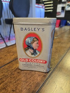 Bagleys Old Colony Mixture Smoking Tobacco Empty Upright Flat Pocket Tin w Stamp