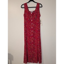 Robbie Bee NWT 90s Red Floral Maxi Dress Button Front Square Neck Size 10