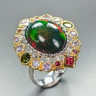 Top color A+ 6 ct+ Natural Black Opal Ring 925 Sterling Silver Size 7.5 /R468781