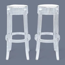 Pair Charles Ghost by Kartell w/Starck Clear Bar Stools Modern