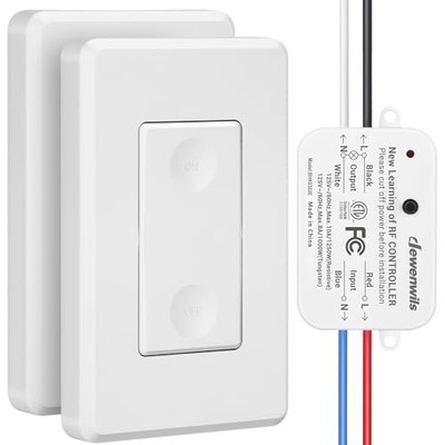  3 Way Wireless Light Switch and Receiver Kit, Remote 2 Pack Switch+1 Receiver