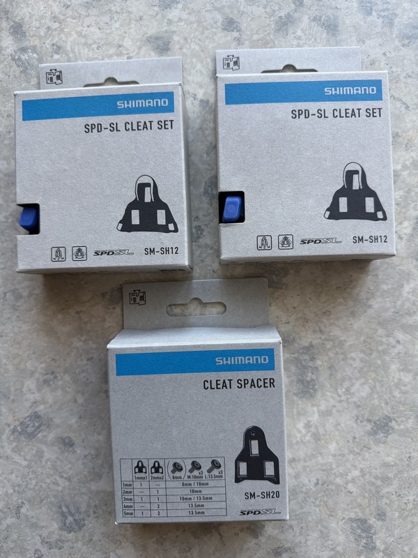 2 x GENUINE Shimano SPD-SL 3 Bolt Road Cleats - SM-SH12 + SM-SH20 Cleat Spacers!