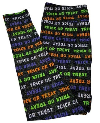 LuLaRoe Leggings TC Tall Curvy HALLOWEEN Text Fleck TRICK OR TREAT Words Writing