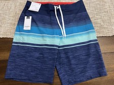Men's 10" Ocean Striped Swim Board Shorts - Goodfellow 32- Blue greens Stripe
