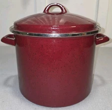 Paula Deen Large 12 Qt. Red Speckled Enamel Steel Stock Pot with Lid